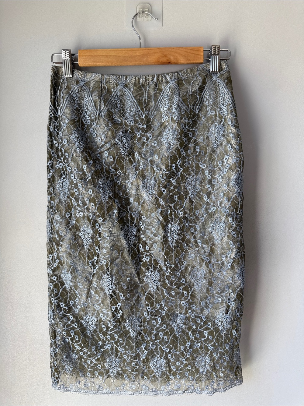 Vintage Johanne Beck Silk Metallic Lace Pencil Skirt
